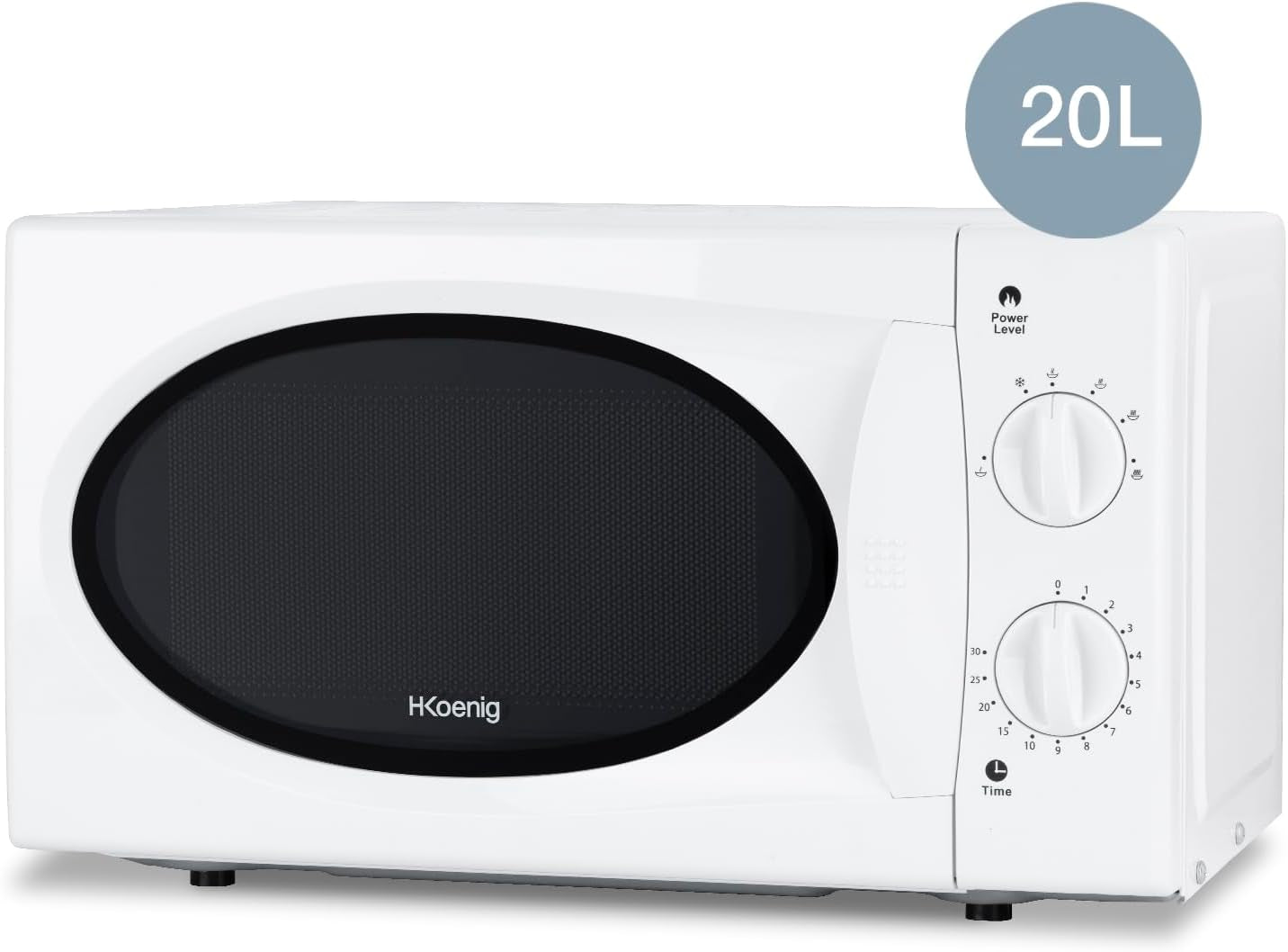 Micro-Ondes Compact 20L VIO6 Blanc, Puissant 700W, Plateau Tournant 24,5Cm, Multifonction 5 Niveaux De Chauffe Et Fonction Décongélation, Minuterie Jusqu'À 30Min, Rapide, Plan De Travail