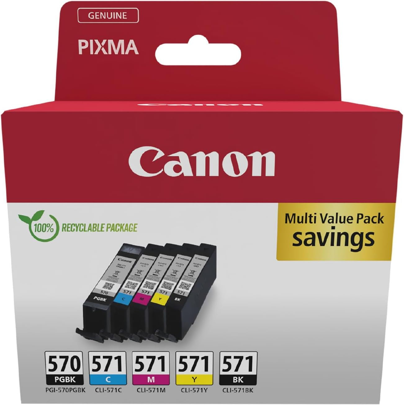 Canon PGI-570 + CLI-571 Multipack Cartouches D'Encre D'Origine | Encre Canon Authentique - Noir Pigmenté plus Noir, Cyan, Magenta Et Jaune - Pour PIXMA MG5750, MG5751, MG5752 Et plus !