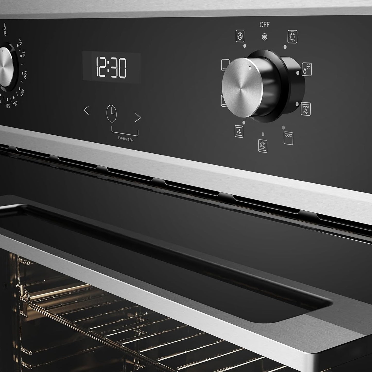ES609321DSH Four À Encastrer, 70L, Autarcique, Four Électrique Avec 9 Fonctions Four, Triple Vitrage, Tiroir Télescopique Et Sélecteur Rotatif Escamotable, Air Chaud, Inox, Sécurité Enfant