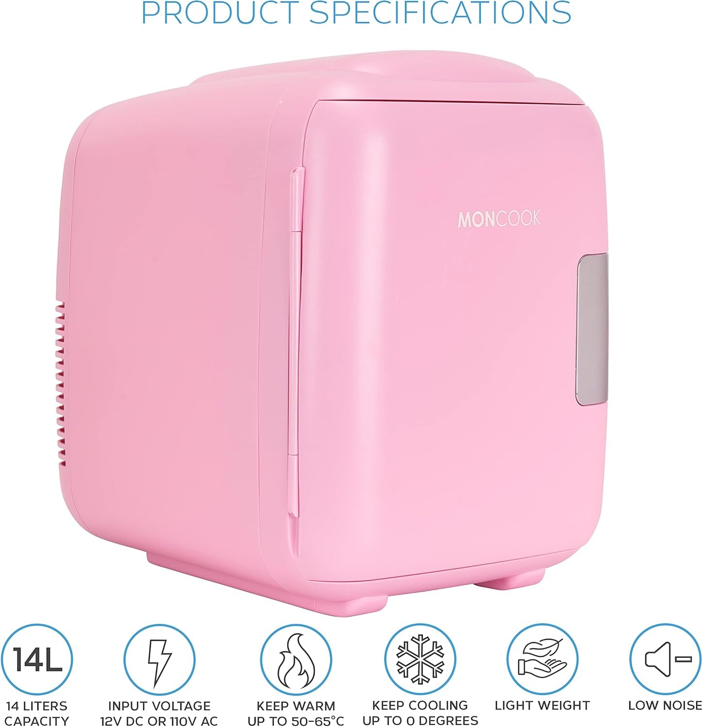 MONCOOK Mini Réfrigérateur - Mini Réfrigérateurs Portables Pour Les Soins De La Peau, La Médecine, La Nourriture Et Les Boissons - Fonction De Refroidissement Et De Réchauffement - 14L - Mono Rose