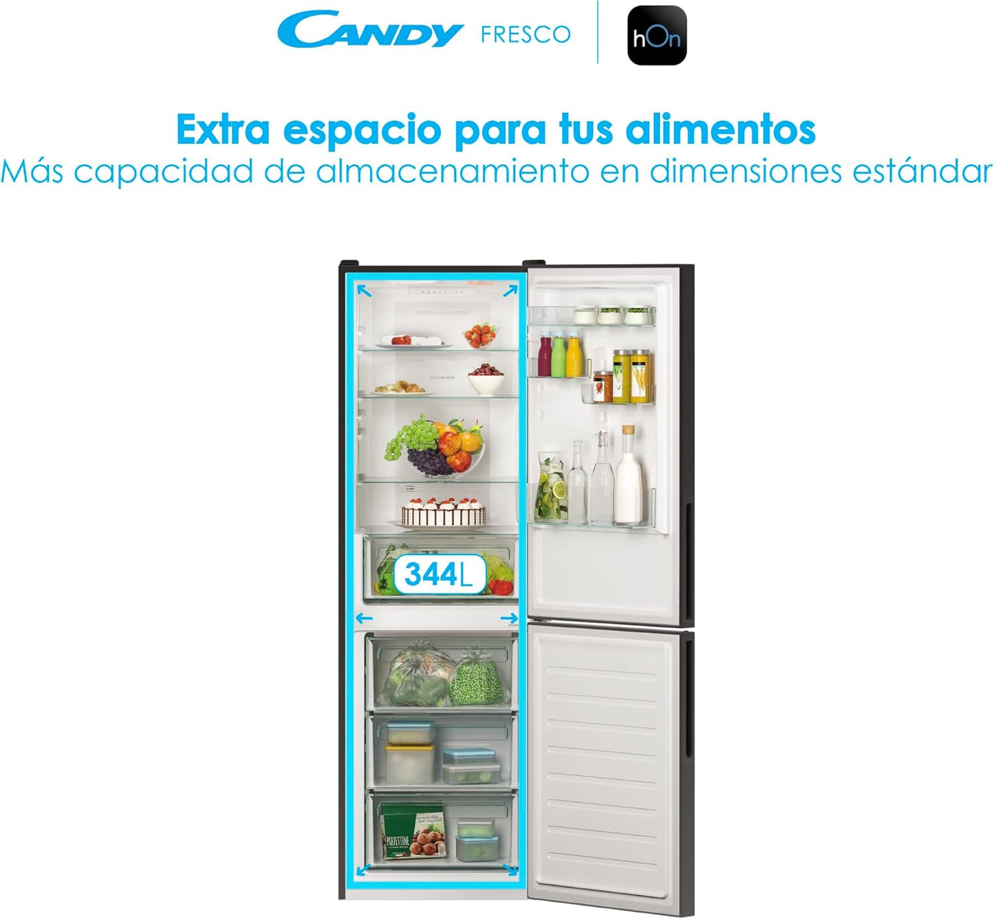 CCE3T618FB Réfrigérateur Combiné Fresco - Pose Libre, 344L, Total No Frost, Tiroir À Légumes, LED, Portes Réversibles, Hgauteur Réglable, 39 Db, Noir, Classe F