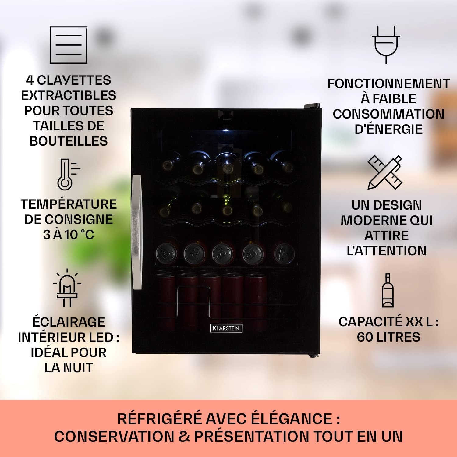 Mini Frigo De Chambre Et Bureau Pour Boisson, Silencieux, Refrigerateur Bar 60L, Pour Camping, Étagères Réglables, Ondulés Pour Le Vin, Cannette, Beer Fridge