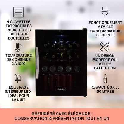Mini Frigo De Chambre Et Bureau Pour Boisson, Silencieux, Refrigerateur Bar 60L, Pour Camping, Étagères Réglables, Ondulés Pour Le Vin, Cannette, Beer Fridge