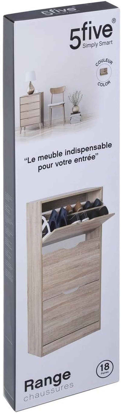 5Five - Meuble Range-Chaussures Drawy 3 Tiroirs Effet Chêne Naturel - 60 X 23 X 119 Cm, Capacité 18 Paires - Pour Entrée, Couloir, Rangement