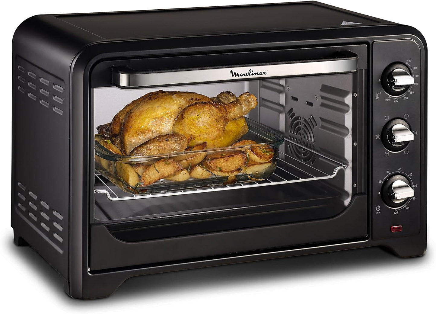 Optimo OX484810 - Four À Convection De 39 L, 6 Modes De Cuisson Avec Thermostat Jusqu'À 240 ° Et Minuterie Jusqu'À 120 Minutes, Plaque De Cuisson Et Grilles Réversibles, Design Compact