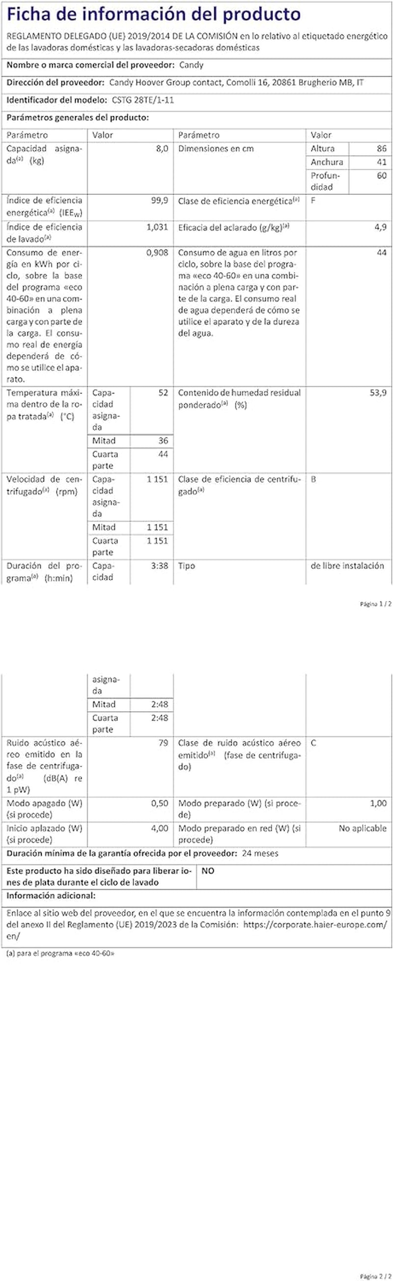 Smart CSTG 28TE/1-11 Machine À Laver À Charge Par Le Haut, 8 Kg, 1200 Tours, 17 Programmes, Connectivité NFC, 41 X 60 X 86 Cm, Classe F, Blanc