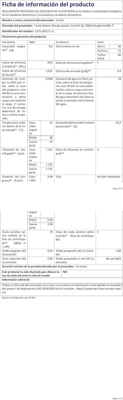 Smart CSTG 28TE/1-11 Machine À Laver À Charge Par Le Haut, 8 Kg, 1200 Tours, 17 Programmes, Connectivité NFC, 41 X 60 X 86 Cm, Classe F, Blanc
