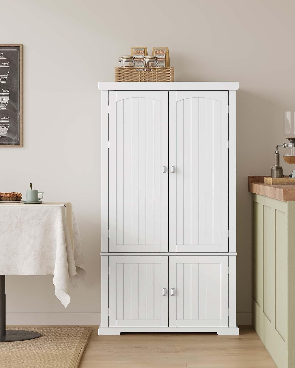 Buffet Haut Cuisine, Meuble De Rangement, Armoire, Vaisselier, 40 X 76 X 135,8 Cm, Grand Espace, 2 Planches Réglables, 6 Étagères De Porte, Pour Salon, Cuisine, Blanc BBC671HW01