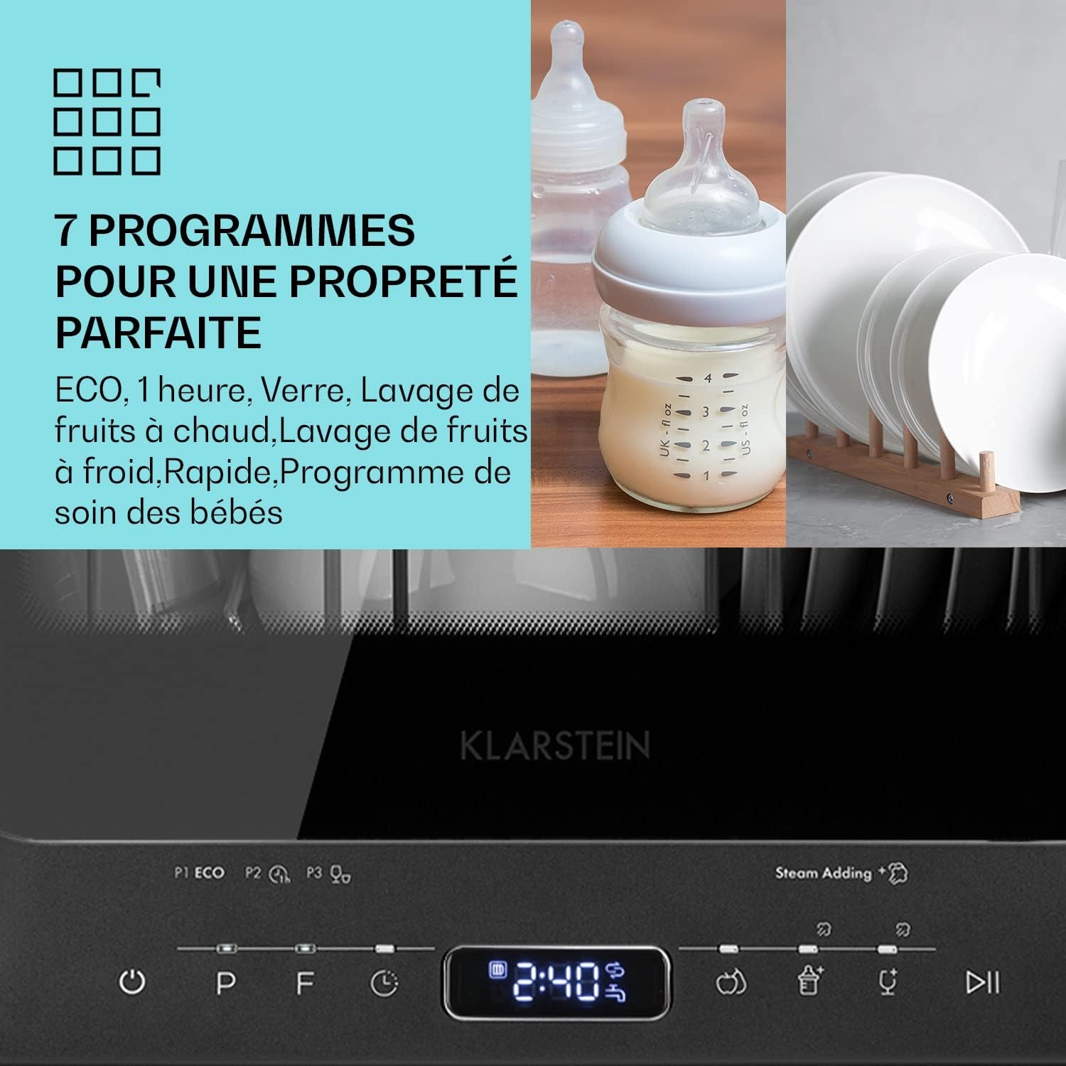Mini Lave Vaisselle De Table 2 Couvert, Silencieux, 7 Programmes De Lavage, Compact, Portable, Facile À Installer Pour Maison, Bureau