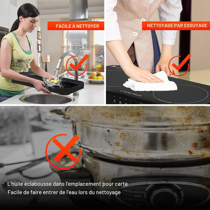 Double Plaque De Cuisson À Induction Avec Poêle En Fonte Amovible Antiadhésive 1800 W 2 Brûleurs Portable Avec Capteur Tactile 9 Niveaux De Puissance, Minuterie De 99 Min, Convient Pour