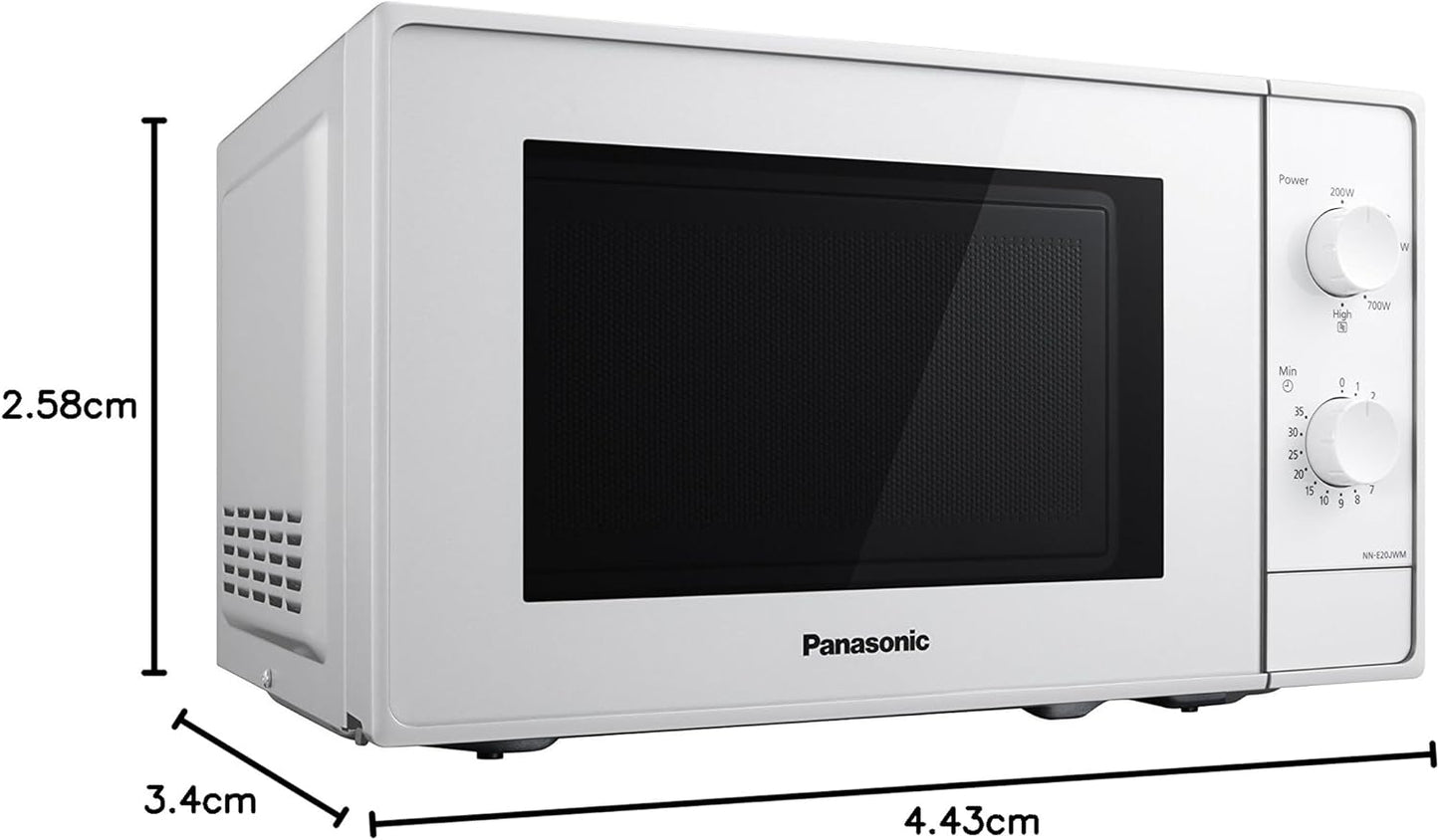 NN-E20JWMEPG Four À Micro-Ondes Avec Plateau Tournant En Verre, 20L, 800W, Décongélation, 5 Niveaux De Puissance, Minuterie, Blanc
