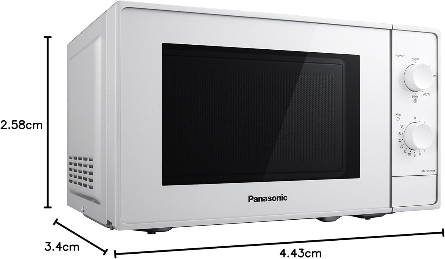 NN-E20JWMEPG Four À Micro-Ondes Avec Plateau Tournant En Verre, 20L, 800W, Décongélation, 5 Niveaux De Puissance, Minuterie, Blanc