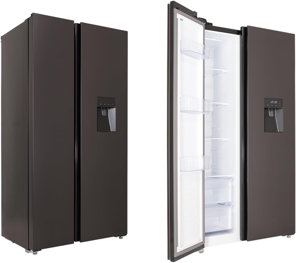 Respekta Réfrigérateur-Congélateur Côte À Côte Avec Distributeur D'Eau En Acier Noir AC178BSWS-18 / H:178 Cm, L:91 Cm/Compartiment Réfrigérateur De 326 L, Congélateur De 174 L, No Frost