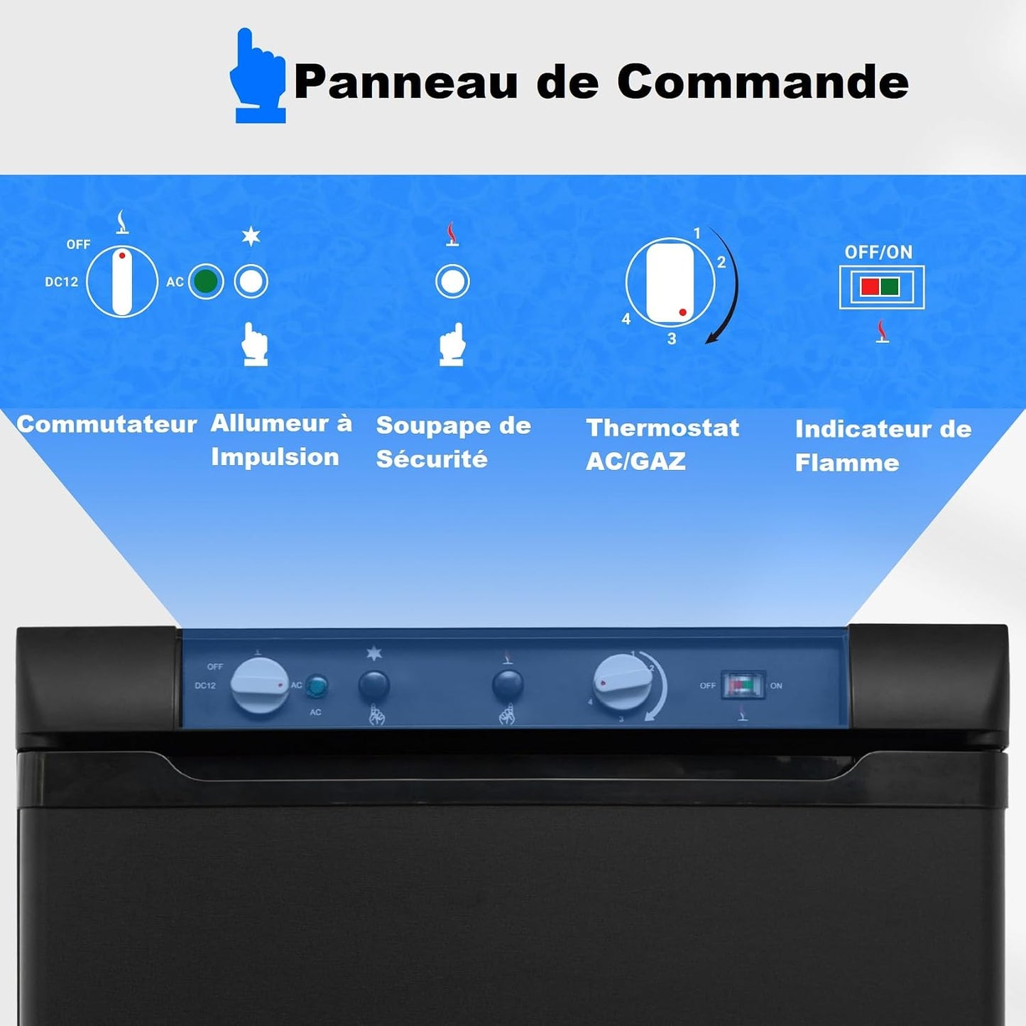 Frigo Trimixte 12V 220V Gaz, 100L, Frigo Gaz Avec Congélateur Pour Camping Car, Caravane, Maison, Mobile-Home, Chalet, Cabanon, Noir