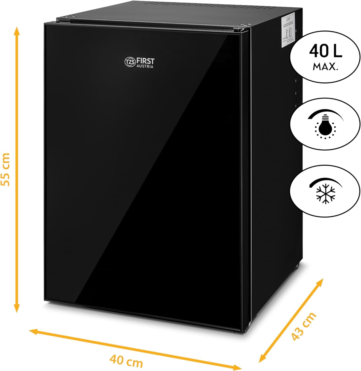 TZS First Austria Mini Frigo De Chambre 40L - Petit Frigo Silencieux Sans Congélateur, Réfrigérateur À Boissons Avec Clé, Butée De Porte Interchangeable, Idéal Pour Hôtel