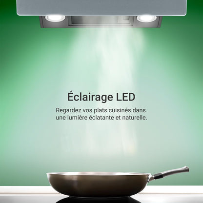 Hotte Murale Inclinée 90 Cm A+++ 782 M³/H Évacuation/Recyclage | Verre Gris Mat | Fonction Arrêt Différé | Smart Wifi App WLAN | Commandes Sensortouch | Éclairage LED RGBW | PLOOM9005G