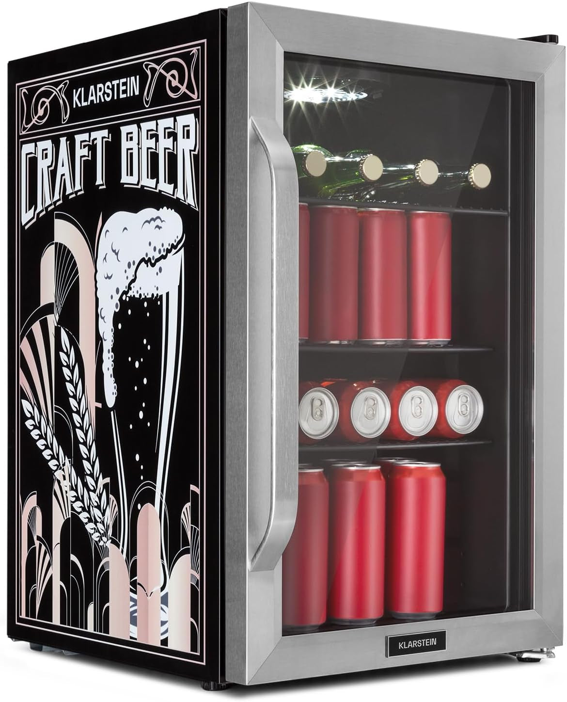 Réfrigérateur 70L, Mini Réfrigérateur Silencieux Avec Étagères Amovibles, Porte Vitrée & LED, Adapté À L'Extérieur, 0-10°C