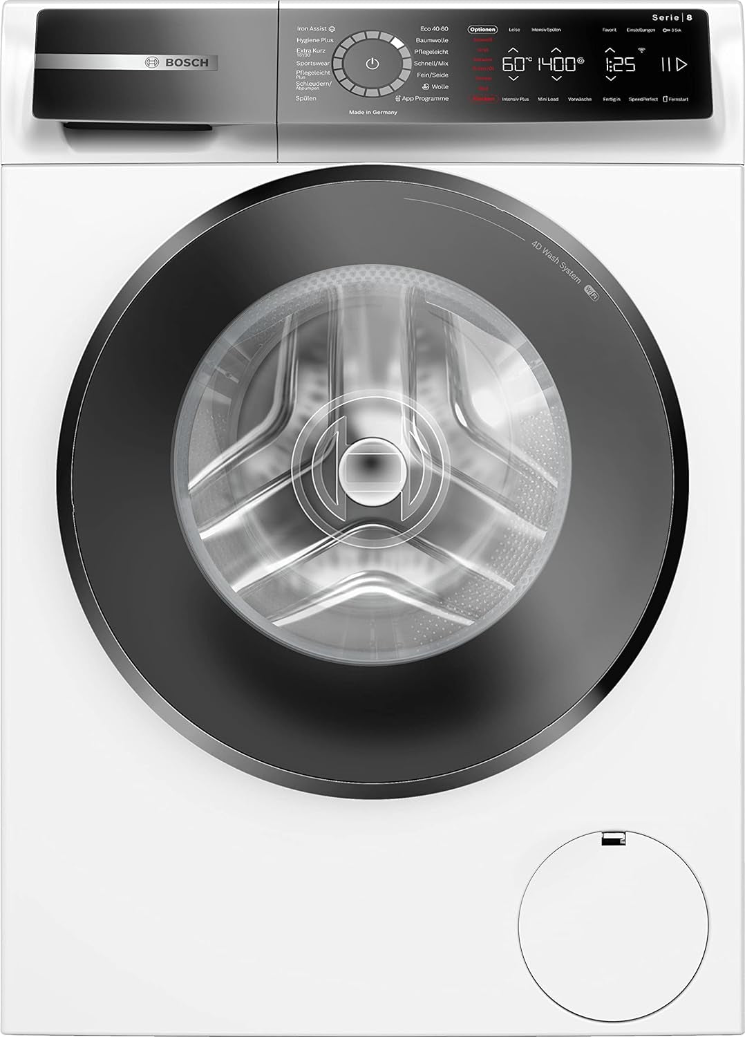 WGB244040 Série 8 Machine À Laver Intelligente, 1 À 9 Kg, 1400 Tr/Min, Fabriquée En Allemagne, Active Water Plus, Économie D'Énergie Et D'Eau, Vapeur Iron Assist Pour Défroisser, Mini Charge,