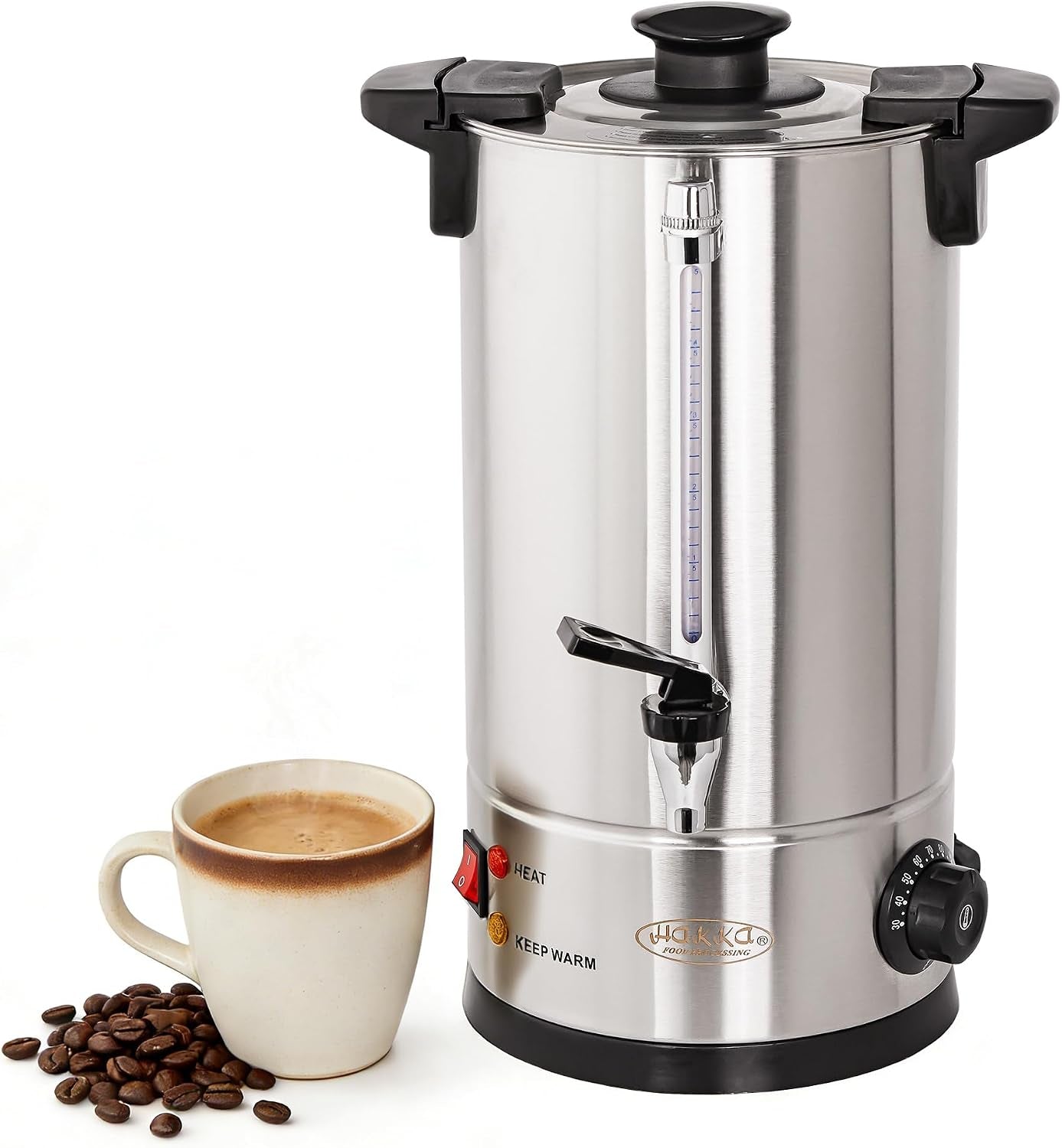 Hakka Percolateur À Café 7L/50 Tasses, Professionnelle Percolateur En Acier Inoxydable, Grand Distributeur De Café, Commercial Percolateurs Électrique Avec Indicateur De Niveau D'Eau (Max: 5,7L)