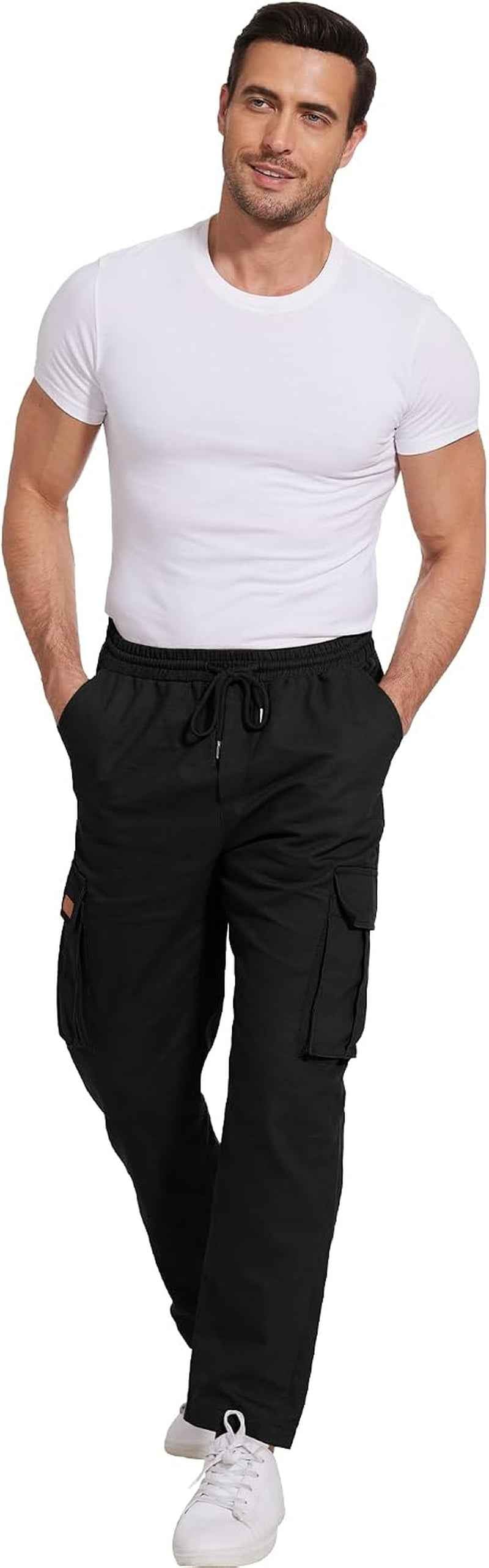 Pantalons Cargo Homme Coton Pantalon De Travail Avec Multi Poches Taille Elastique Cordon De Serrage