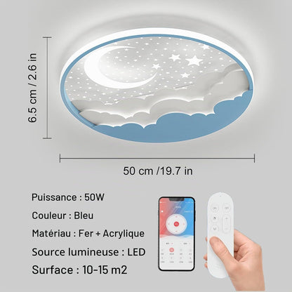 LED Plafonnier Pour Enfants, Créative Étoile Et Lune Lampe De Plafond Enfants, Dimmable Acrylique Plafonnier Avec Télécommande, 3000-6000K, Moderne Filles Garçons Chambre Lampe,Bleu,50Cm