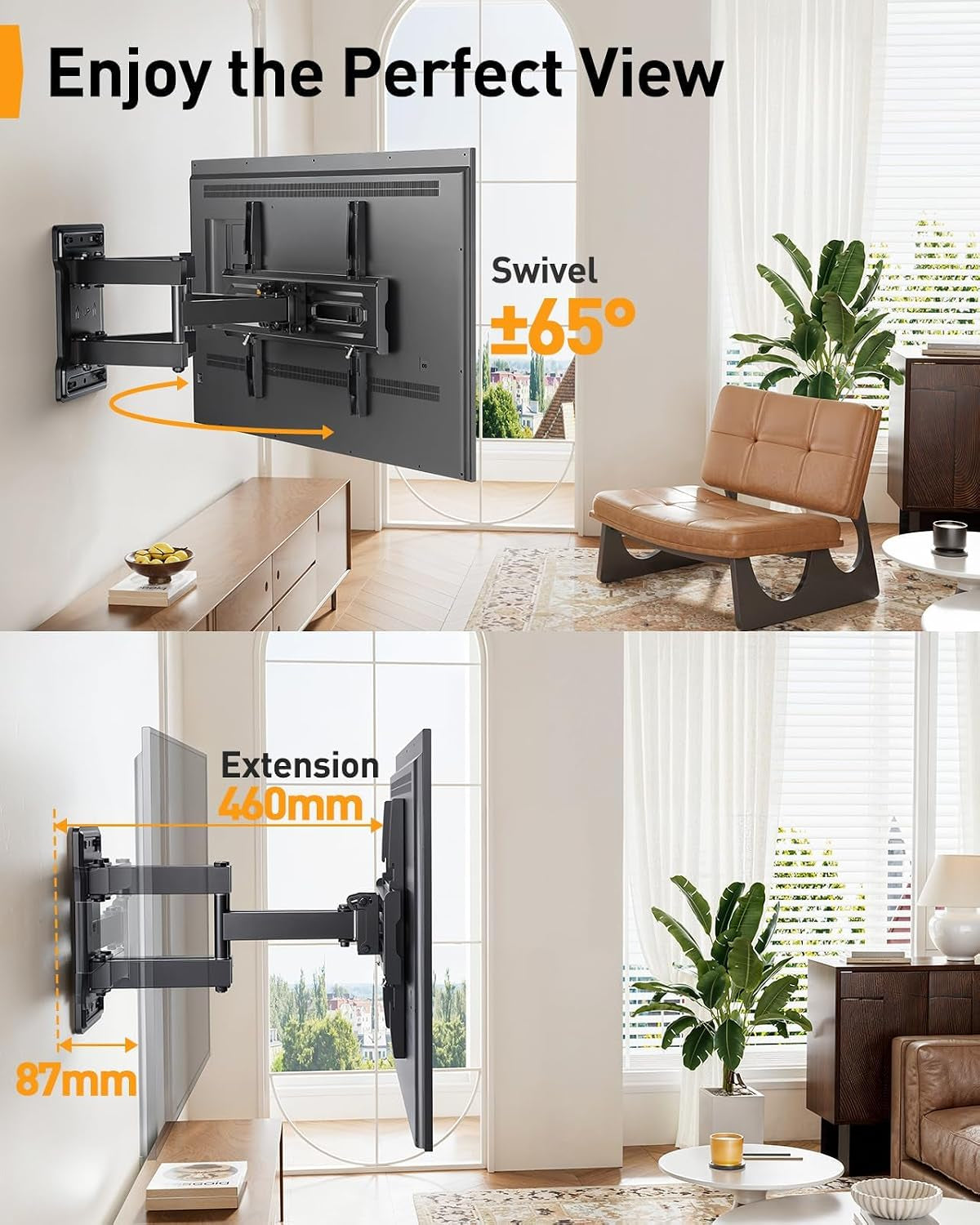 Support Mural TV Orientable Et Inclinable Pour TV De 23 À 70 Pouces Jusqu'À 50 Kg, Support TV Ajustable Avec Inclinaison, Max VESA 400X400Mm, PGMF18