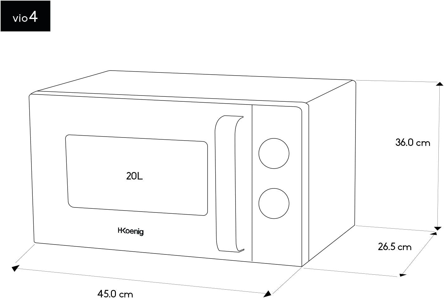 Micro-Ondes Compact Design 20L VIO4, Puissant 700W, Plateau Tournant 24,5Cm, Multifonction 5 Niveaux De Chauffe Et Fonction Décongélation, Minuterie Jusqu'À 30 Min, Rapide, Plan De Travail