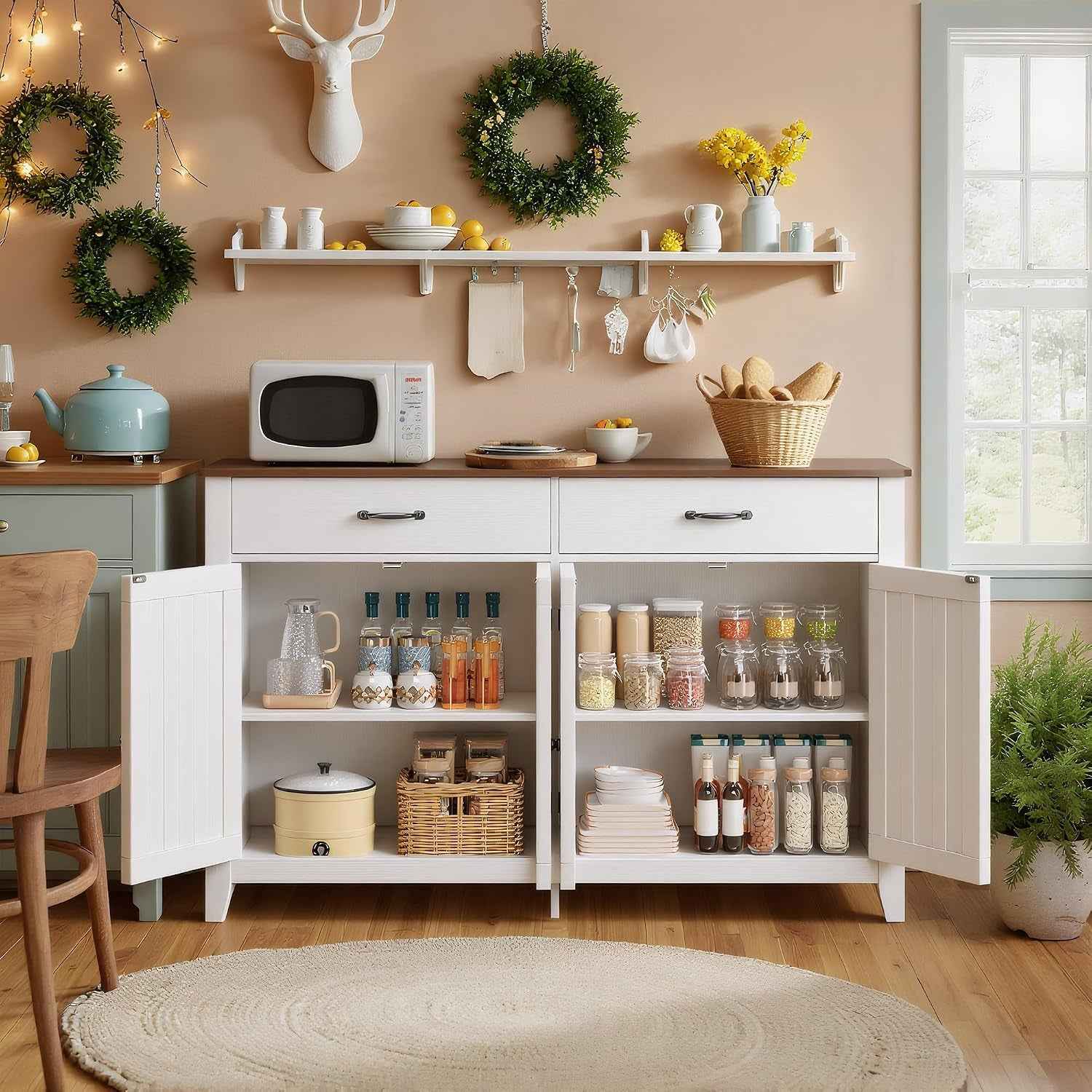 Buffet, Armoire Moderne Minimaliste À Grande Capacité, Armoire Multifonctionnelle De Cuisine Pour La Vaisselle, Adapté Pour Cuisine & Salon,120×40×89Cm,Retro