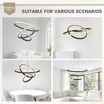 Lustre Salon 3 Anneaux Moderne, 45W Suspension Led Salon Luminaire Chambre Dimmables Lampe Suspension Avec Télécommande & APP Contrôle Acrylique Rond or 2700K-6500K Luminosité Réglable
