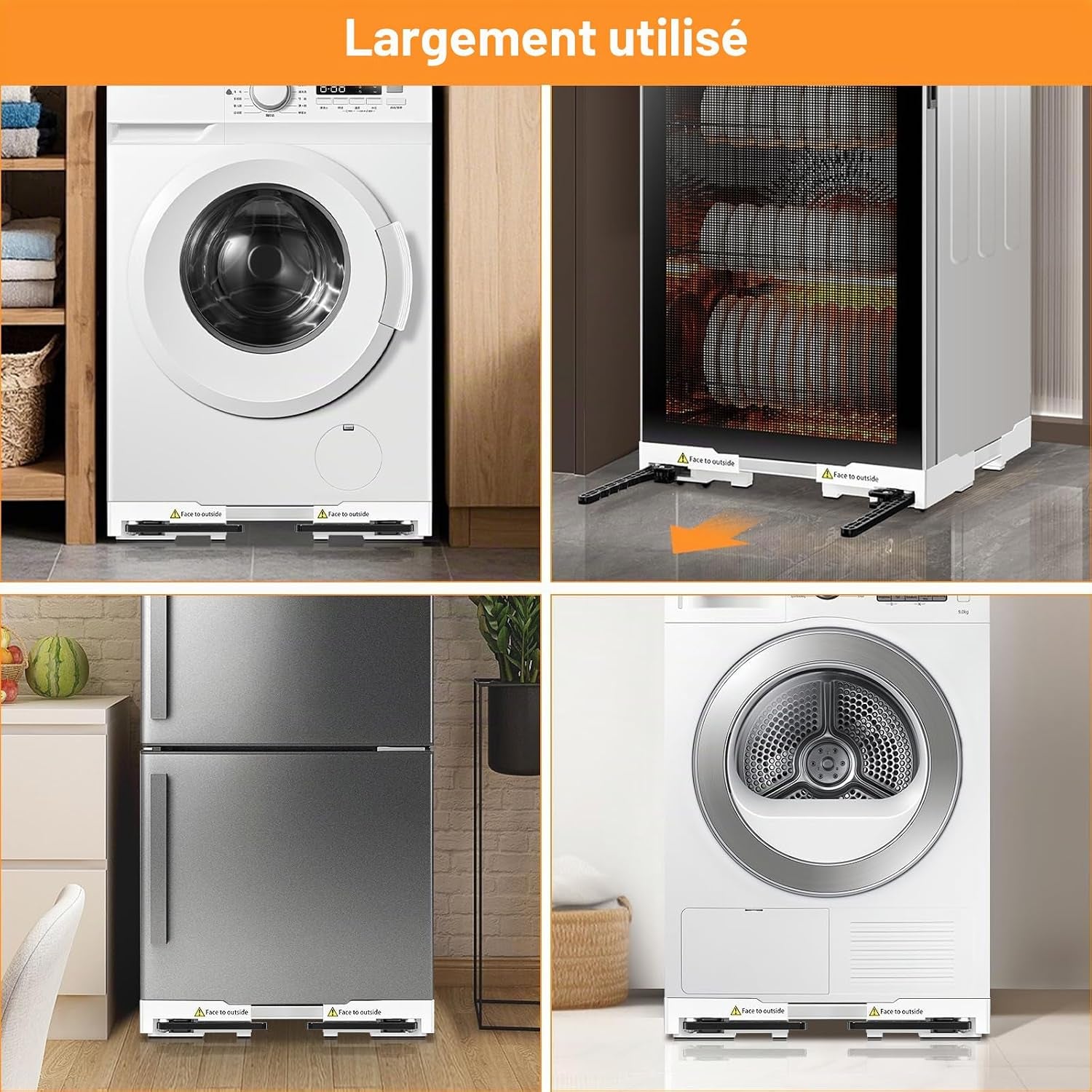 Universel Socle Lave Linge Avec Roulettes Pivotantes À 360° Pour Une Manœuvre Sans Effort, Fonction Anti-Vibrations, Freins Réglables, Taille Ajustable, Pour Lave-Linge Empilés De 42 À 69 Cm | Chariot De Transport De Scooter Avec Rouleau De Taille Réglabl