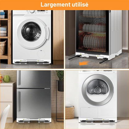 Universel Socle Lave Linge Avec Roulettes Pivotantes À 360° Pour Une Manœuvre Sans Effort, Fonction Anti-Vibrations, Freins Réglables, Taille Ajustable, Pour Lave-Linge Empilés De 42 À 69 Cm | Chariot De Transport De Scooter Avec Rouleau De Taille Réglabl