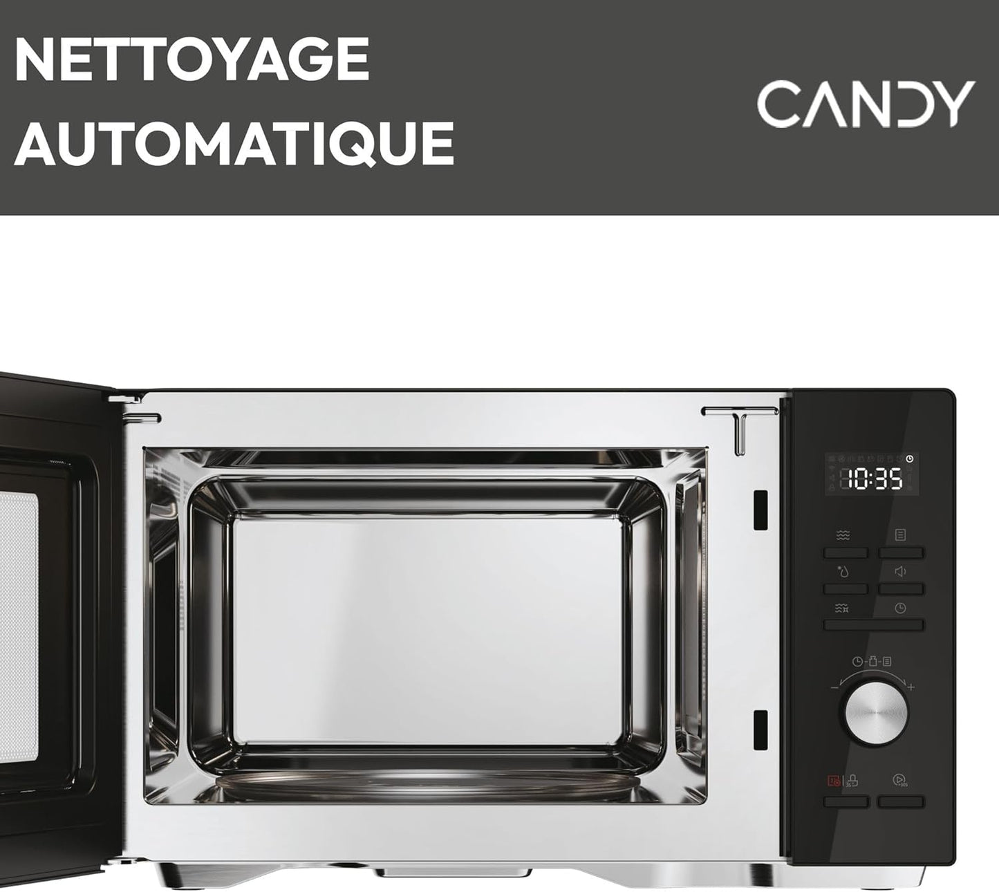 Essenza CMWA32EDLB Four Micro-Ondes 1000W 32L Digital, Fonction Décongélation Et Nettoyage Auto, Cavité Inox, Plateau Tournant, 5 Niveaux De Puissance, 8 Menus Auto, Cuisson Express, Noir