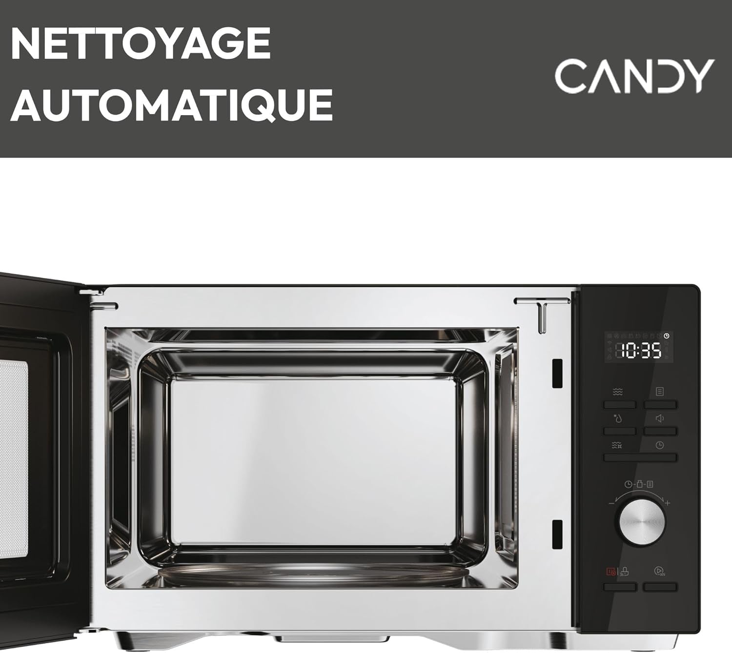 Essenza CMWA32EDLB Four Micro-Ondes 1000W 32L Digital, Fonction Décongélation Et Nettoyage Auto, Cavité Inox, Plateau Tournant, 5 Niveaux De Puissance, 8 Menus Auto, Cuisson Express, Noir