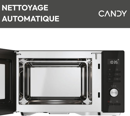 Essenza CMWA32EDLB Four Micro-Ondes 1000W 32L Digital, Fonction Décongélation Et Nettoyage Auto, Cavité Inox, Plateau Tournant, 5 Niveaux De Puissance, 8 Menus Auto, Cuisson Express, Noir