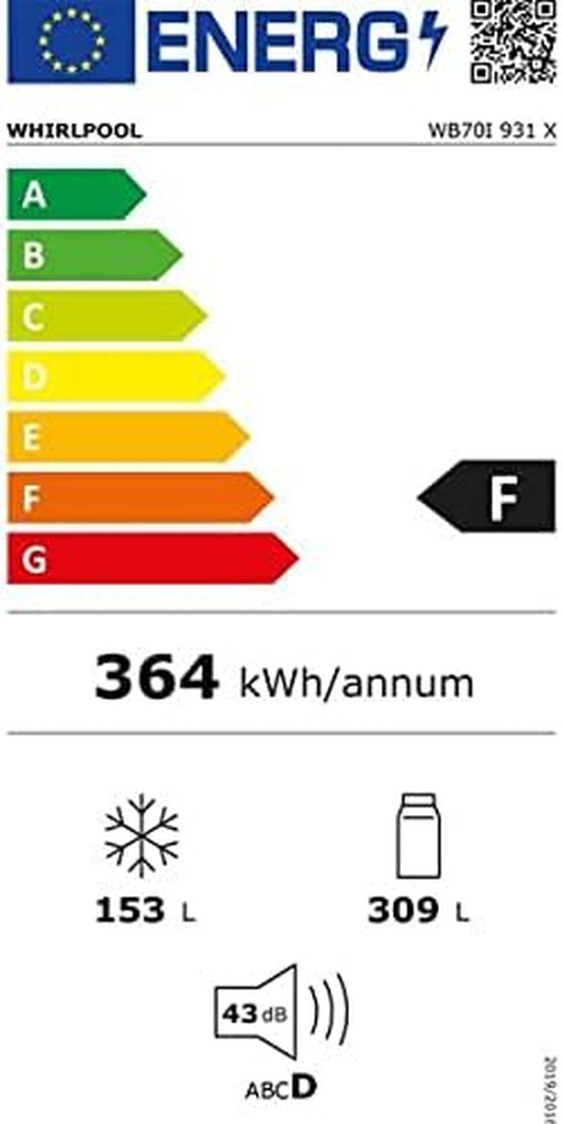 Réfrigérateur Combiné 70Cm 462L No Frost Inox - WB70I931X