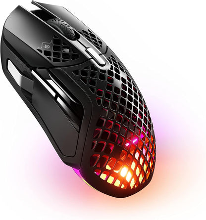 Aerox 5 Wireless - Souris Gaming Perforée RGB - Design Ultra-Léger Et Étanche - 9 Boutons - Bluetooth/2.4 Ghz - Capteur Optique Truemove Air 18K DPI