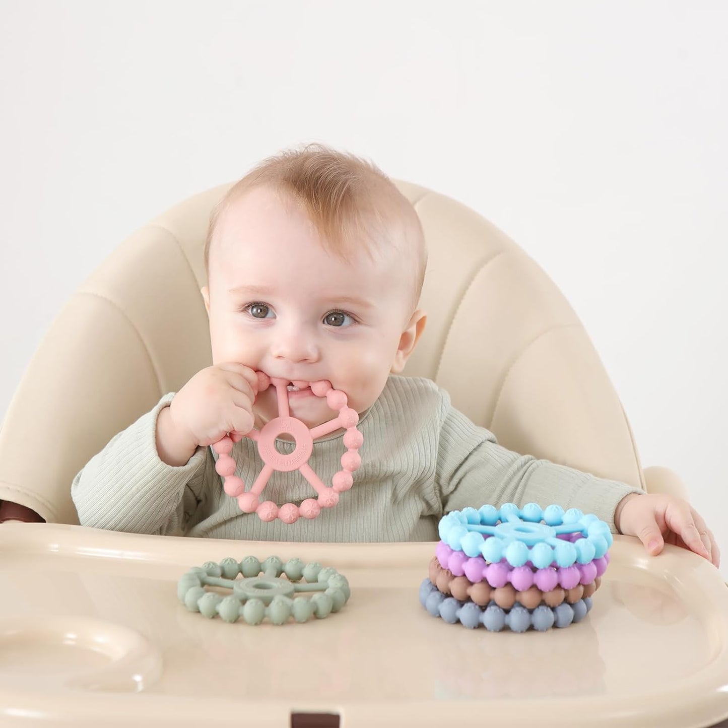 Anneau Dentition Bébé,  3 Paquet Silicone Jouet Dentition Bébé 6-12 Mois, Anneau De Dentition Réfrigérant 12-24 Mois, Facile À Tenir, SANS BPA, Violet Rose Blanc