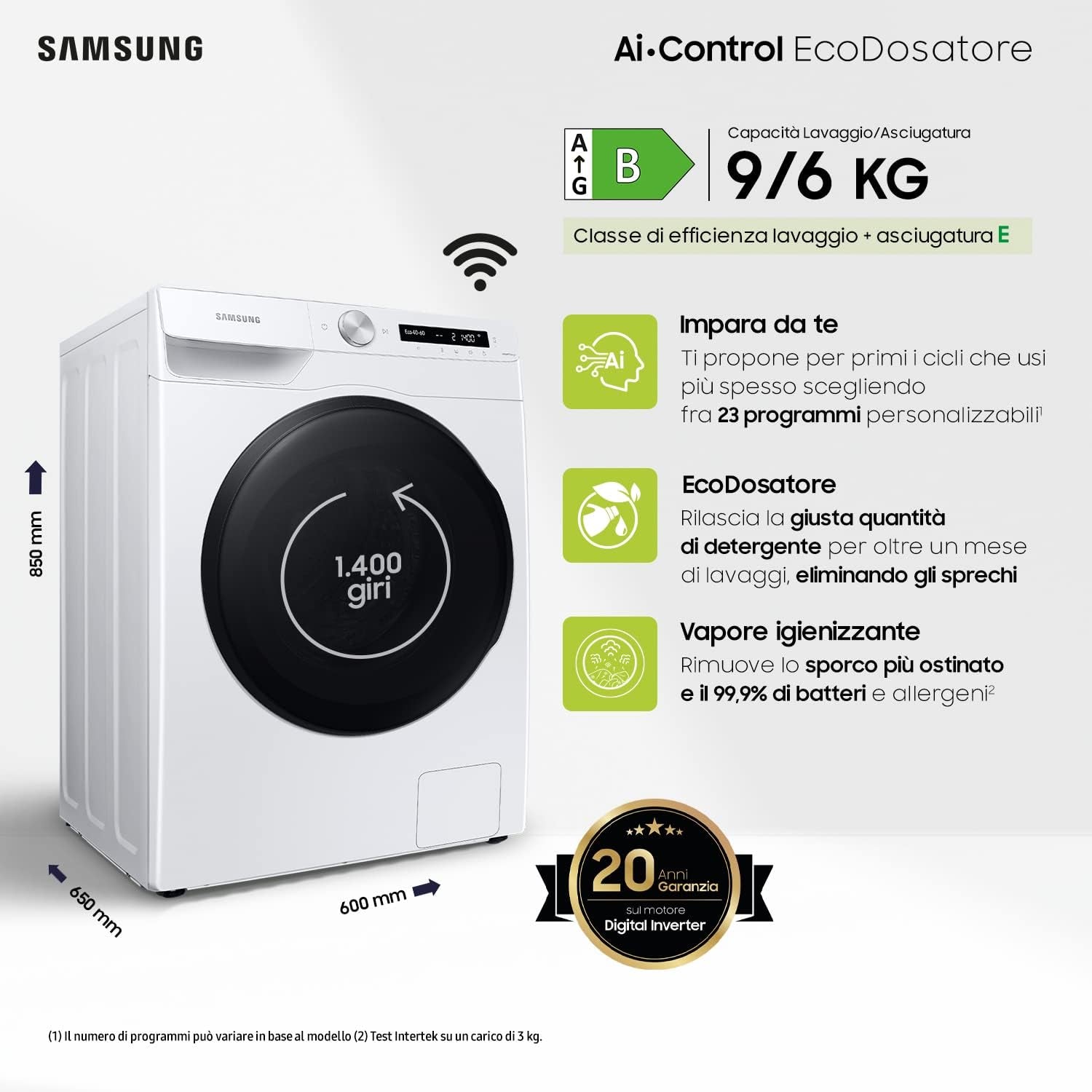 WD90T534DBW/S3 Lave-Linge Séchant - 9 Kg, 1400 Tr/Min, Blanc