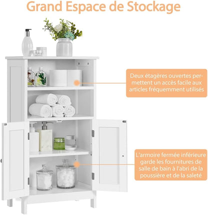 Meuble De Salle De Bain, Meuble De Rangement, 2 Étagères, Armoire Planche Réglable En Hauteur, Salon, Cuisine, Couloir, Profond 50 X 30 X 92,5 Cm Blanc