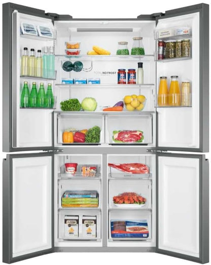 HTF-540DGG7 Réfrigérateur Combiné - Pose Libre, 528L, 4 Portes, Humidity Zone, Total No Frost Air Surround, My Zone Plus, Gris, Classe F