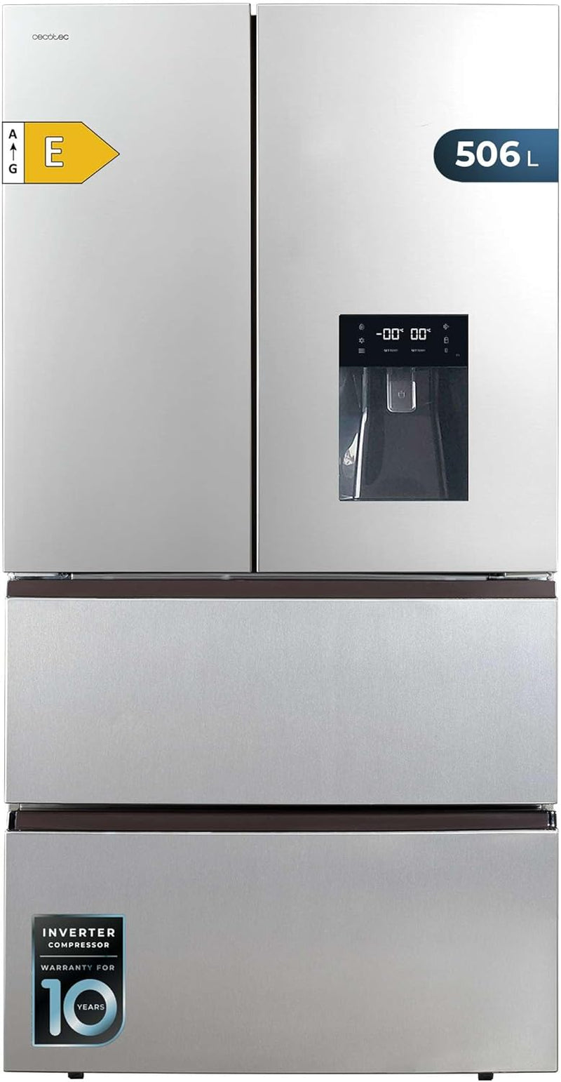 Réfrigérateur À Double Porte En Inox Avec Distributeur D'Eau De 510 L Bolero Coolmarket FD 510 WD Inox E. 183 Cm De Hauteur, 84 Cm De Largeur, Moteur Inverter Plus, Nofrost Total