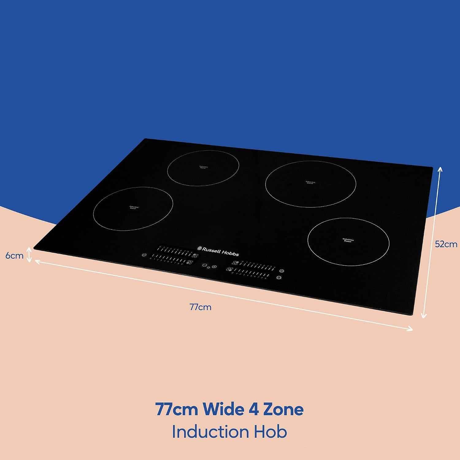 Plaque De Cuisson À Induction De 77 Cm Avec 4 Zones De Cuisson, Contrôle Tactile Coulissant, Minuterie De 99 Minutes, Fonction Boost, 9 Niveaux De Puissance, Puissance De 7000 W Et
