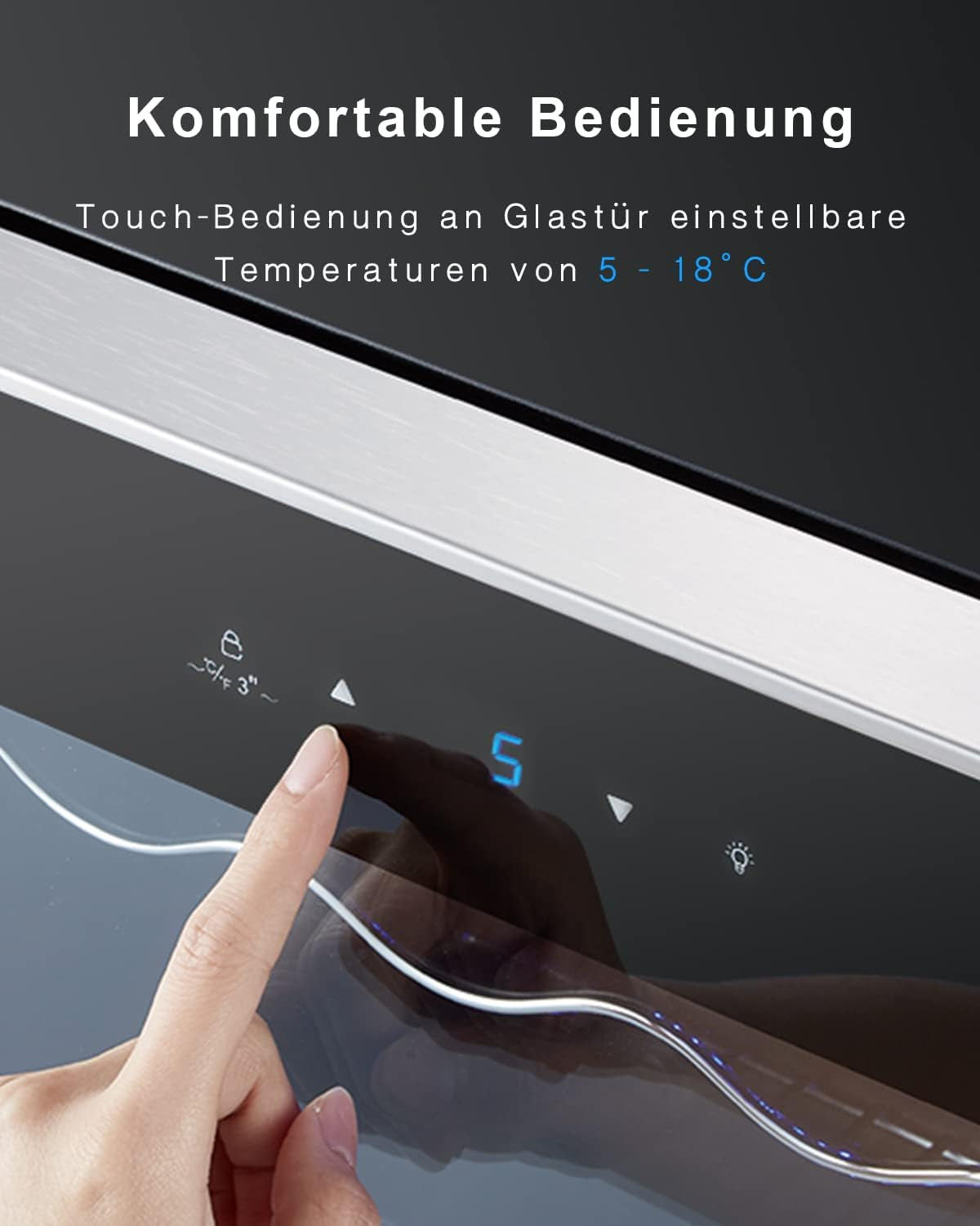 KRC-40GE Mini Réfrigérateur Avec Panneau De Commande Tactile, Zone De Refroidissement 5-18 °C, Porte En Verre En Acier Inoxydable, Réfrigérateur Bouteille, 40 L [Classe Énergétique G]