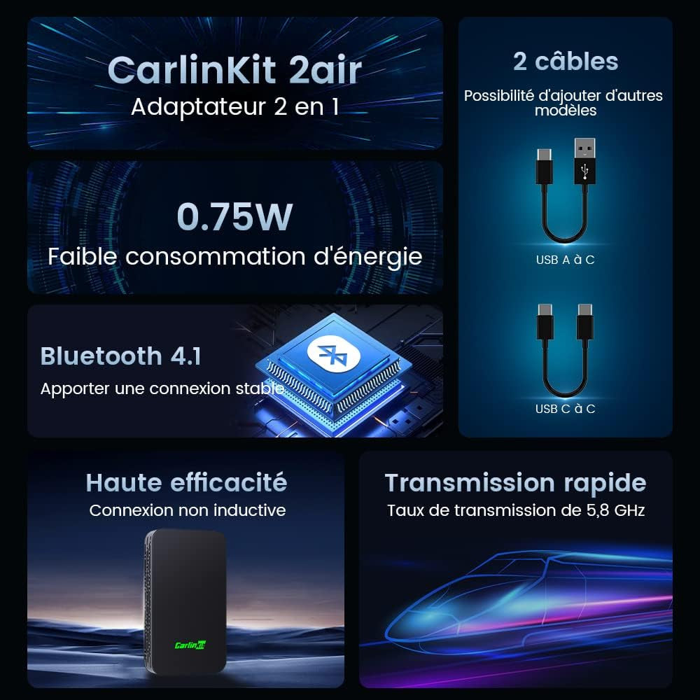 2026 Nouvelle Mise À Niveau Adaptateur 5.0 2Air, Apporte Carplay/Android Auto Sans Fil, Brancher Et Utiliser, Connectivité Sans Fil