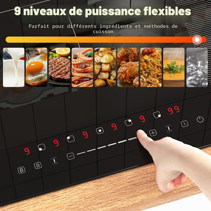 Plaque Induction Avec Flexizone, Plaque De Cuisson Electrique 5 Feux | Boost, Verrouillage Enfant, Pause Et Minuterie, 9 Niveaux De Puissance, Encastrable, 77 CM, 7200W, 220-240V, Sans Prise