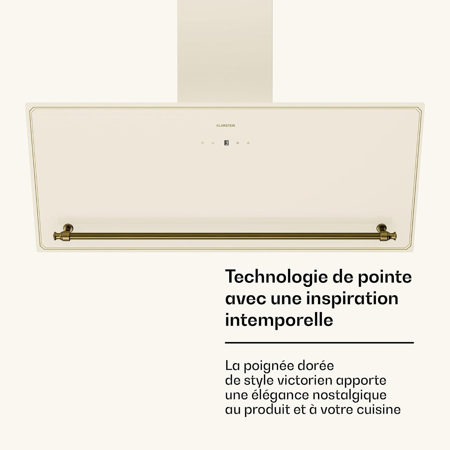 KLARSTEIN Victoria Hotte Aspirante - 90Cm Hotte Cuisine Angulaire, Débit D'Air 400 M³/H, Panneau Tactile LED, A++ Énergie, Silencieuse 52 DB, Crème & Or, Extraction & Recirculation