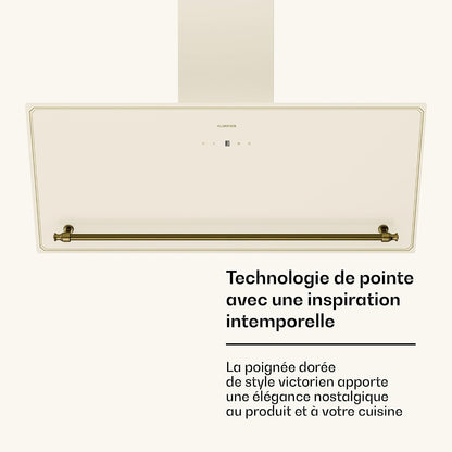 KLARSTEIN Victoria Hotte Aspirante - 90Cm Hotte Cuisine Angulaire, Débit D'Air 400 M³/H, Panneau Tactile LED, A++ Énergie, Silencieuse 52 DB, Crème & Or, Extraction & Recirculation