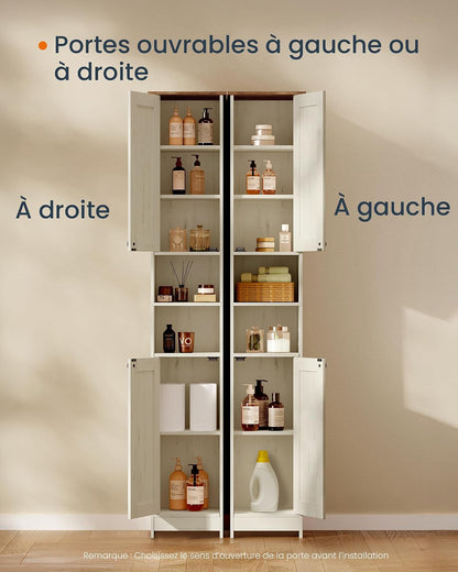 Meuble De Salle De Bain Haut, Snapsemble Montage Super Rapide, Colonne De Rangement, Avec Étagères Réglables, Pour Salon, Entrée, 30 X 30 X 170 Cm, Blanc Rustique BBC667WJ01 | Armoire De Rangement Avec Étagères Réglables, 30 X 30 X 170 Cm, Pour Petit Espace, Blanc, Collection HOPU BBC667WJ01