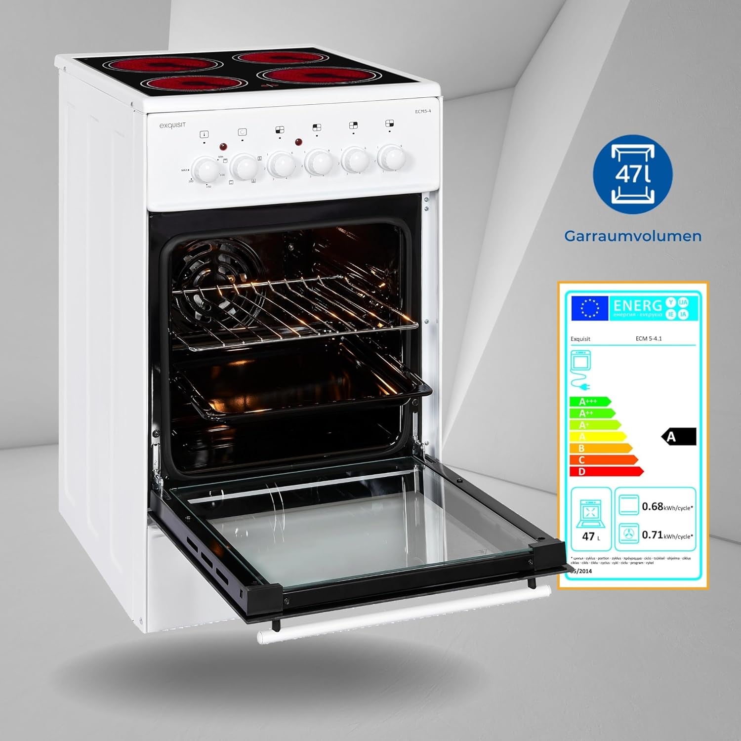 Exquisit ECM 5-4 Cuisinière Blanc Plaque Avec Zone À Induction a - Fours Et Cuisinières (Cuisinière, Blanc, Rotatif, Devant, Plaque Avec Zone À Induction, Verre-Céramique)