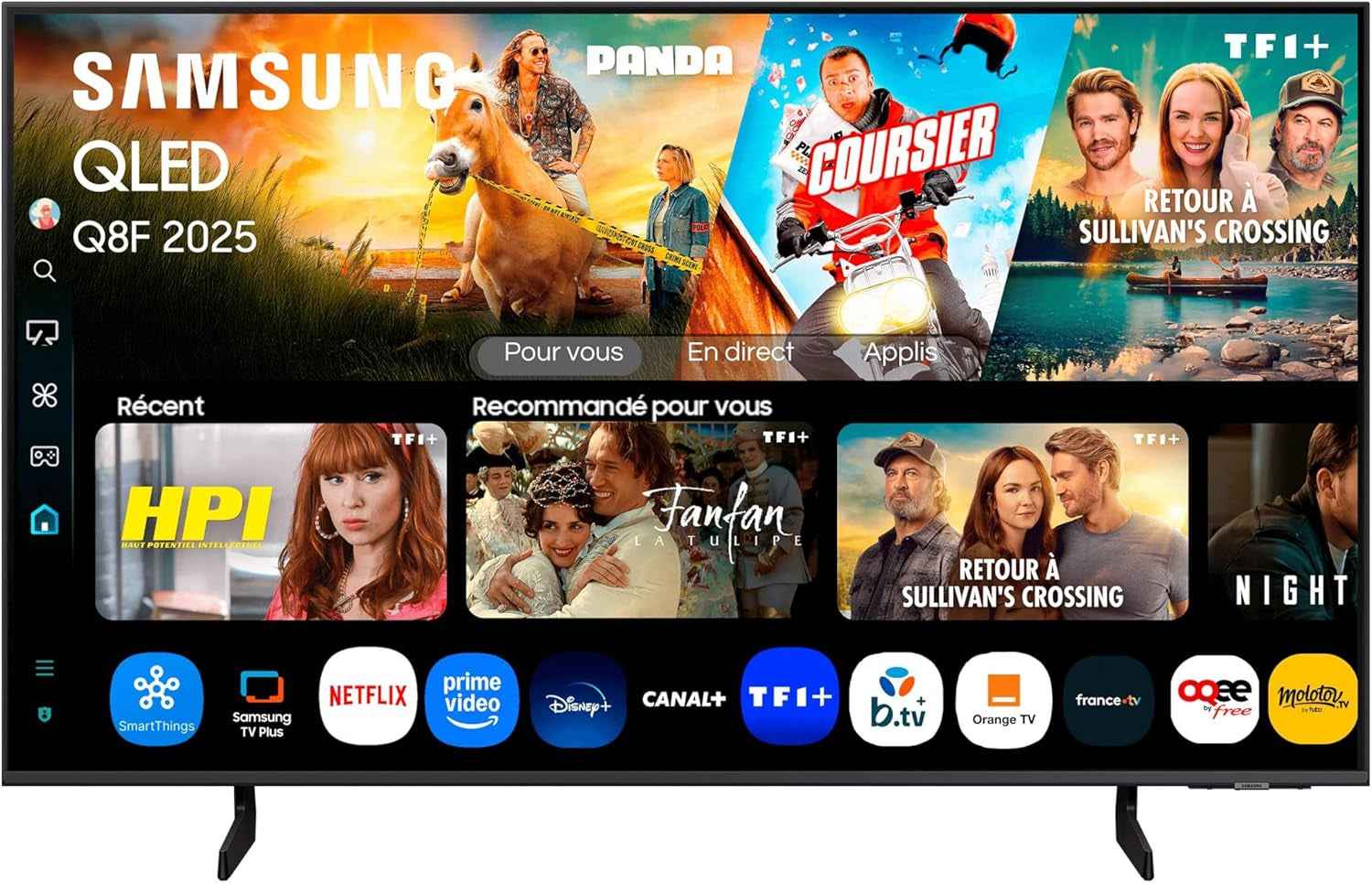 TV AI 43 Pouces QLED 43Q8F 4K Smart TV, Quantum Dots, Q4 AI Processor, Wifi, Airplay, HDR, Q-Symphony, OTS Lite, Knox Security, Gaming Hub, Bixby, Application Opérateurs Intégrées